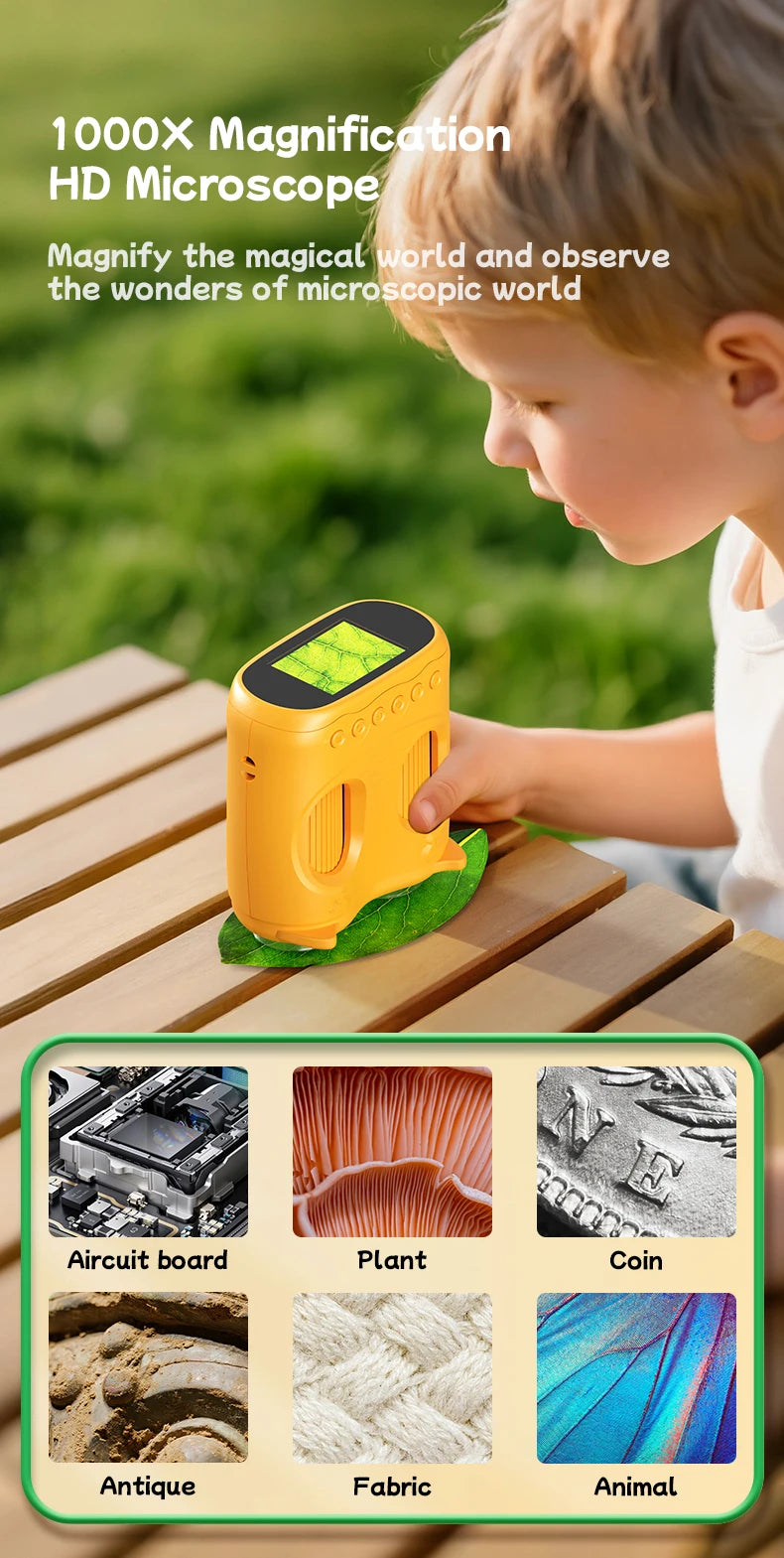 Microscope and Telescope 2 In 1 Children's Optical Educational Toys 2MP HD Camera Kids Microscope 1000x Halloween Christmas Gift