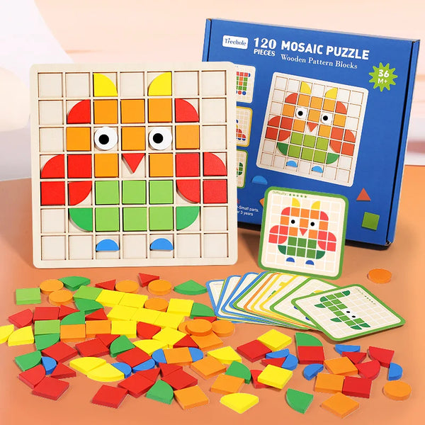 Puzzle Mosaïque Éducatif en Bois – Jeu Montessori de Logique et de Créativité (120 pièces)
