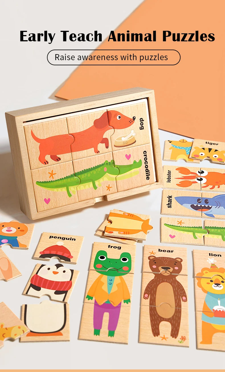 Puzzle Animaux en Bois Montessori – Jeu d’Assemblage Éducatif pour Enfants KIDZO