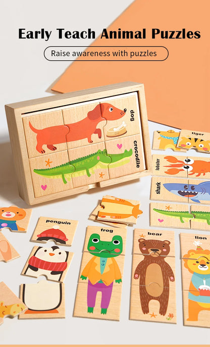 Puzzle Animaux en Bois Montessori – Jeu d’Assemblage Éducatif pour Enfants KIDZO
