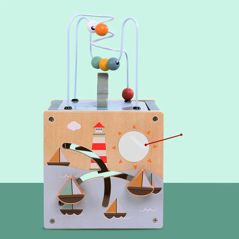 Cube d'Activités Montessori 5-en-1 en Bois – Éveil Bébé dès 6 Mois