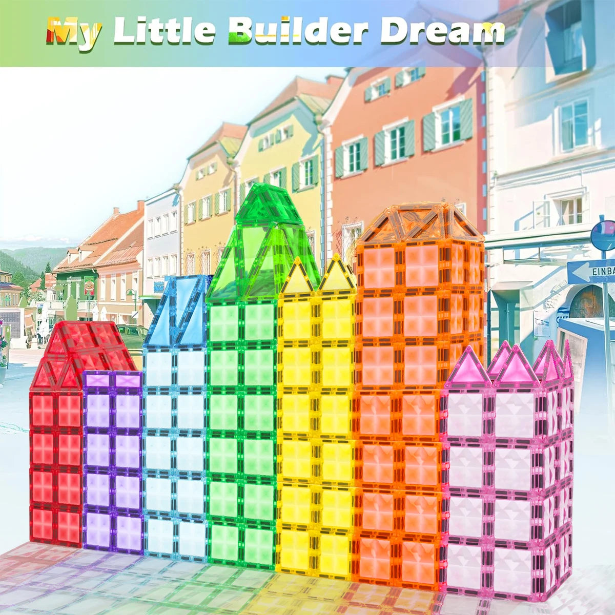 Magnetic Building Blocks 3D Montessori STEM – Set de construction avec roues 48pcs