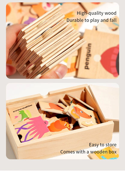 Puzzle Animaux en Bois Montessori – Jeu d’Assemblage Éducatif pour Enfants