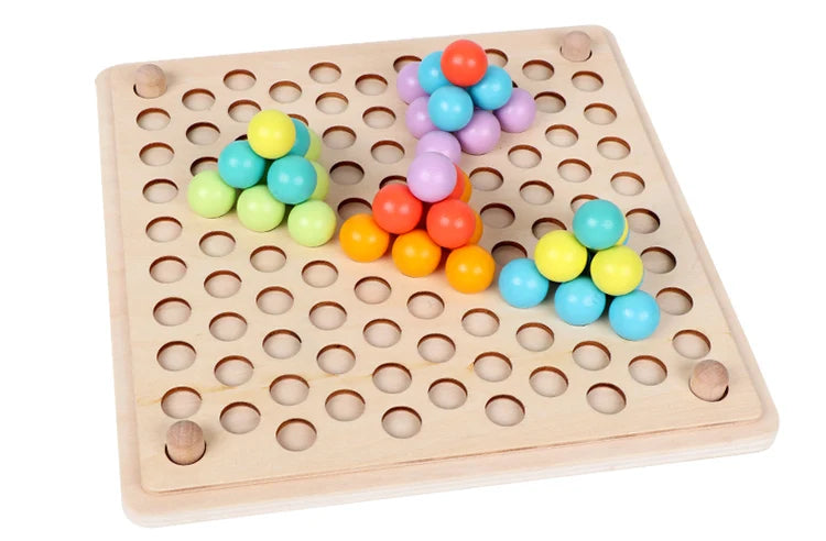 Jeu de Motricité Fine Montessori – Plateau en Bois avec Billes Colorées