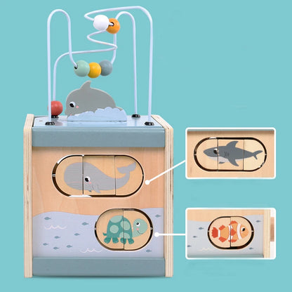 Cube d'Activités Montessori 5-en-1 en Bois – Éveil Bébé dès 6 Mois