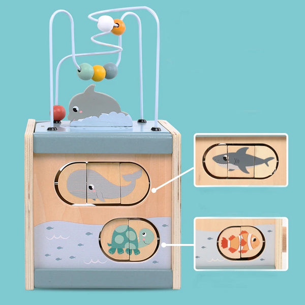 Cube d'Activités Montessori 5-en-1 en Bois – Éveil Bébé dès 6 Mois