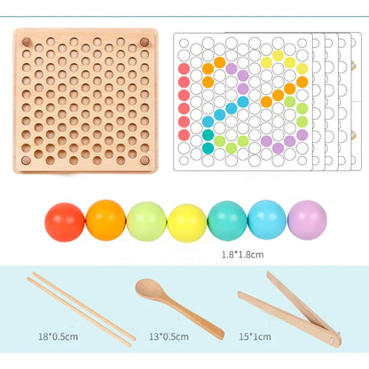 Jeu de Motricité Fine Montessori – Plateau en Bois avec Billes Colorées