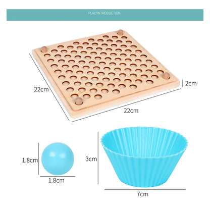 Jeu de Motricité Fine Montessori – Plateau en Bois avec Billes Colorées