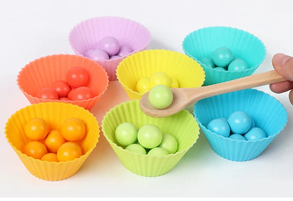 Jeu de Motricité Fine Montessori – Plateau en Bois avec Billes Colorées