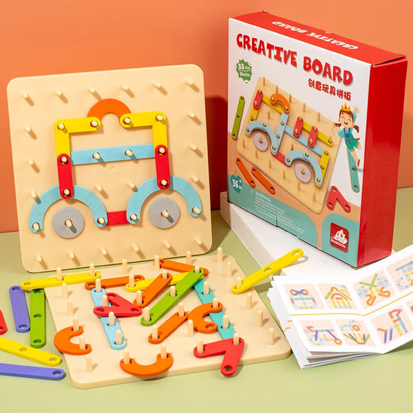 Jeu de Créativité Montessori – Tableau de Construction en Bois