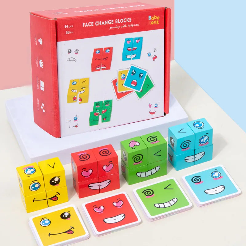 Jeu de Blocs Émotions – Cubes Expressifs Montessori en Bois
