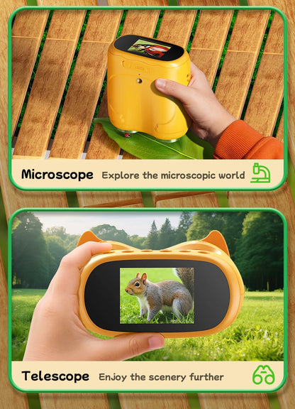 Microscope and Telescope 2 In 1 Children's Optical Educational Toys 2MP HD Camera Kids Microscope 1000x Halloween Christmas Gift