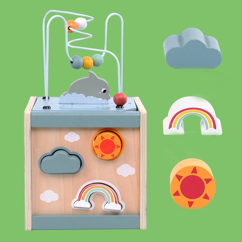 Cube d'Activités Montessori 5-en-1 en Bois – Éveil Bébé dès 6 Mois