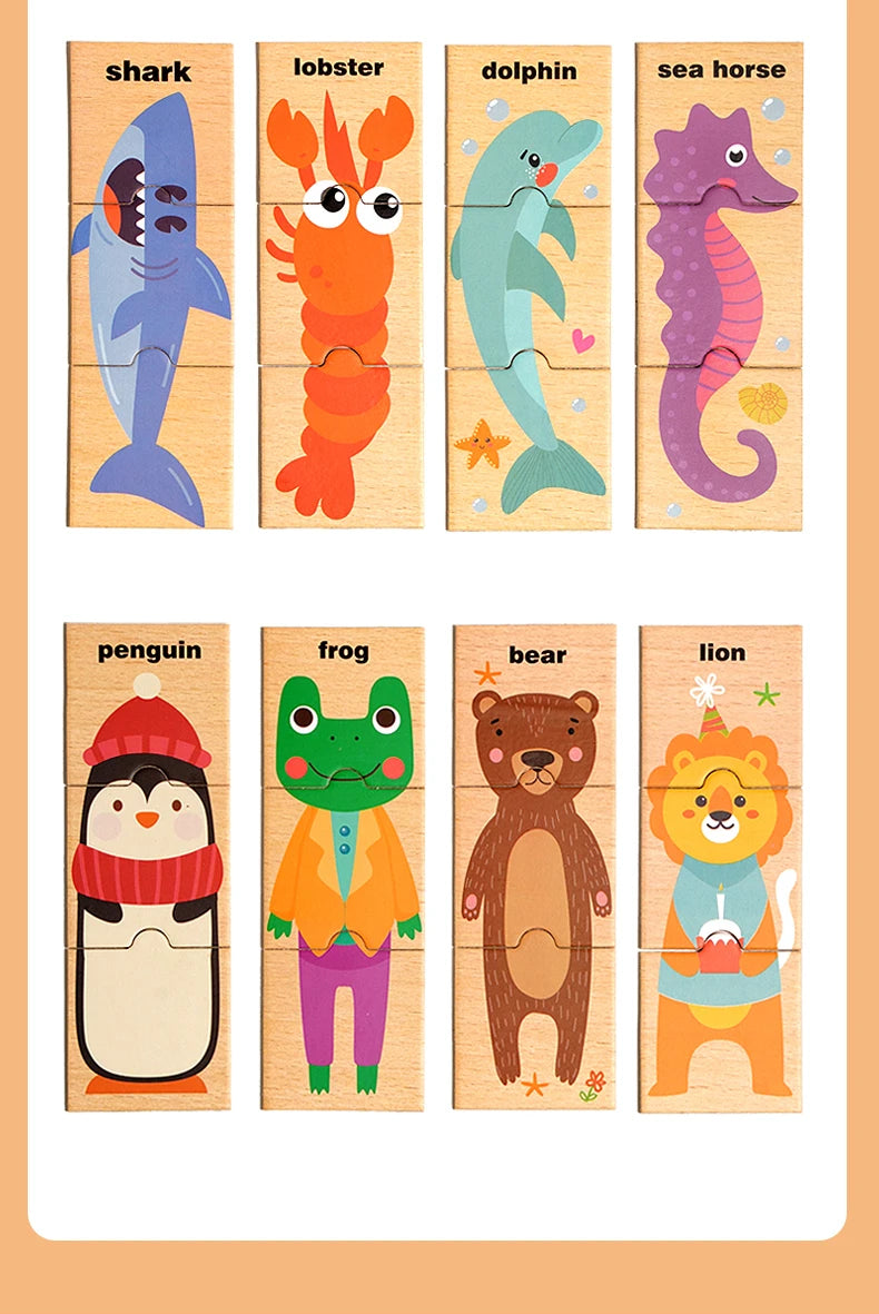 Puzzle Animaux en Bois Montessori – Jeu d’Assemblage Éducatif pour Enfants KIDZO