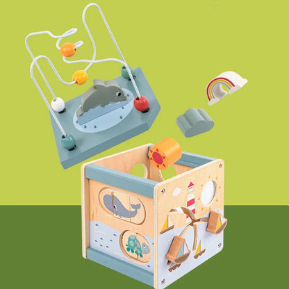 Cube d'Activités Montessori 5-en-1 en Bois – Éveil Bébé dès 6 Mois
